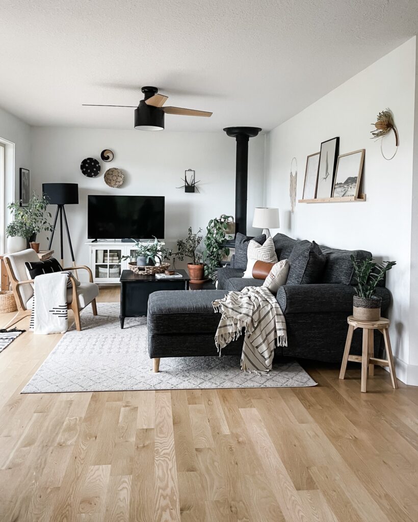 modern boho living room styling
