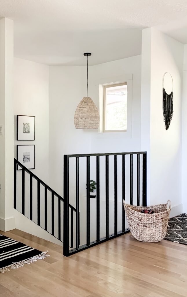 basket pendant light in stairway for an easy home update