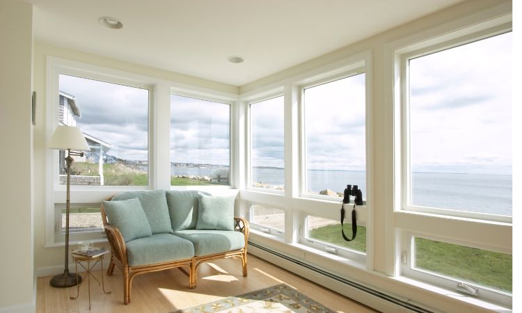 beach house with couch and view