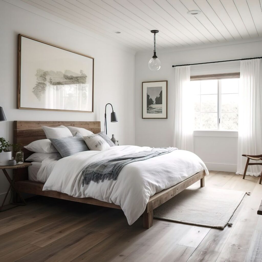 transitional bedroom with small rug