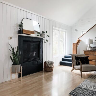 diy painted stone fireplace