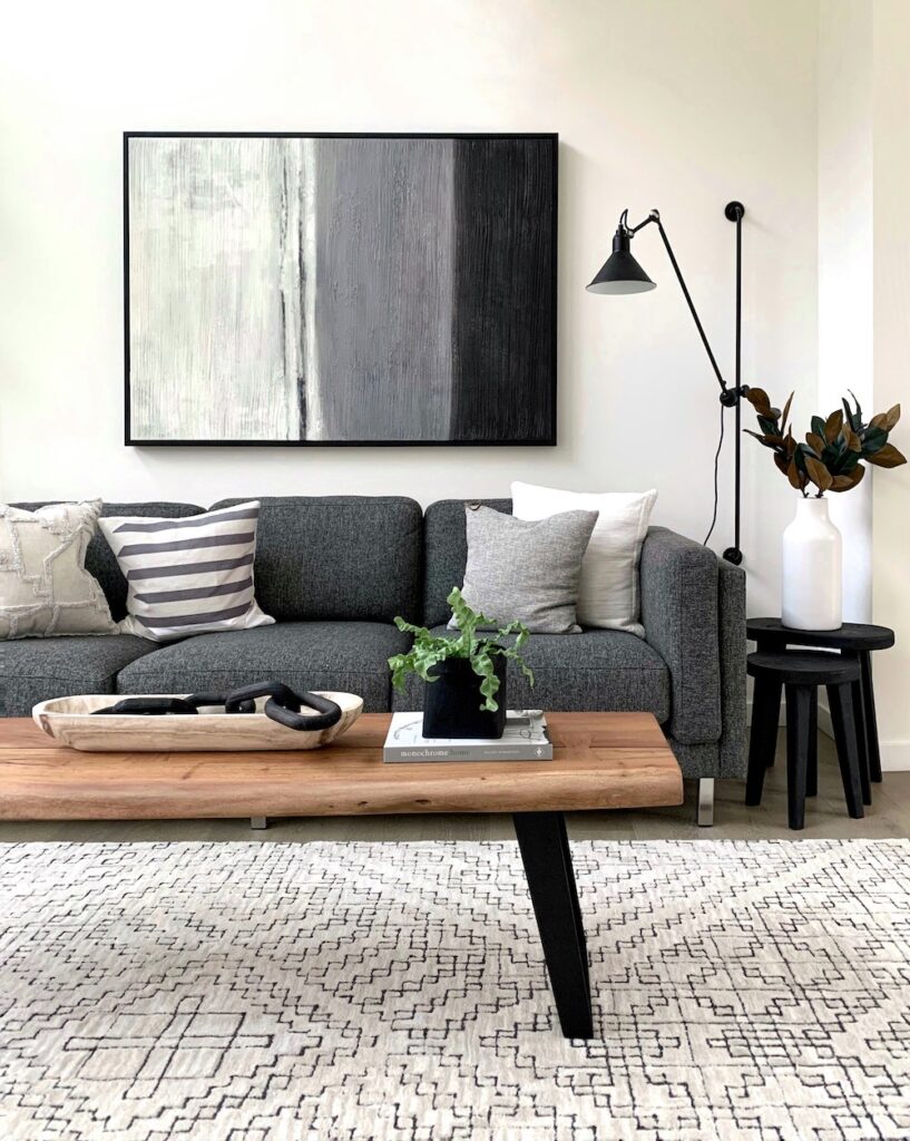 modern living room with wood coffee table