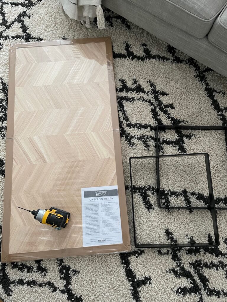 coffee table supplies - butcherblock tabletop and black metal furniture legs