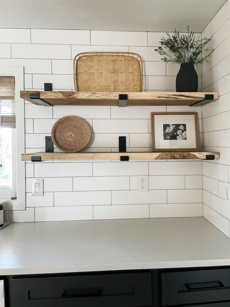 wood shelves with shelf decor