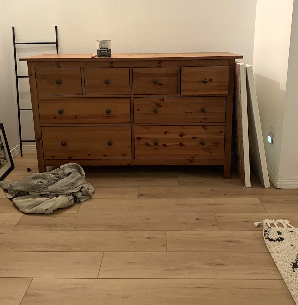 Ikea Hemnes dresser before painted with black milk paint