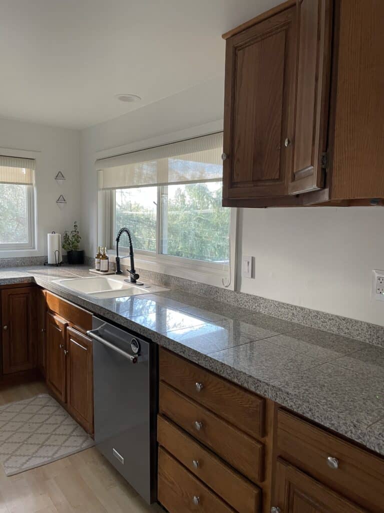 outdated kitchen with oak cabinets
