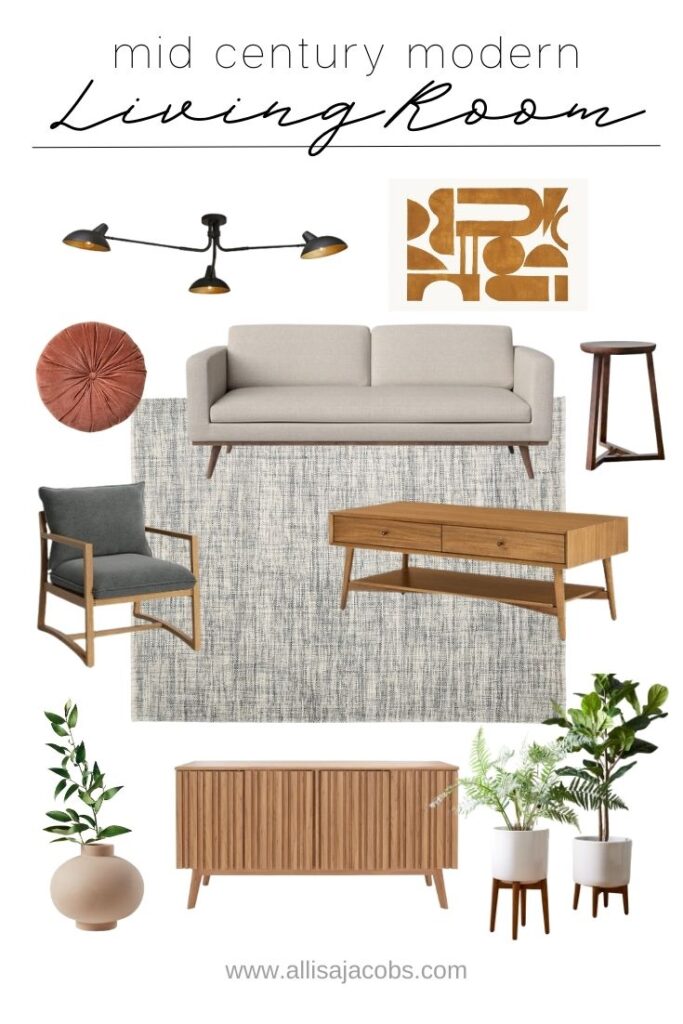 mid century modern living room design board