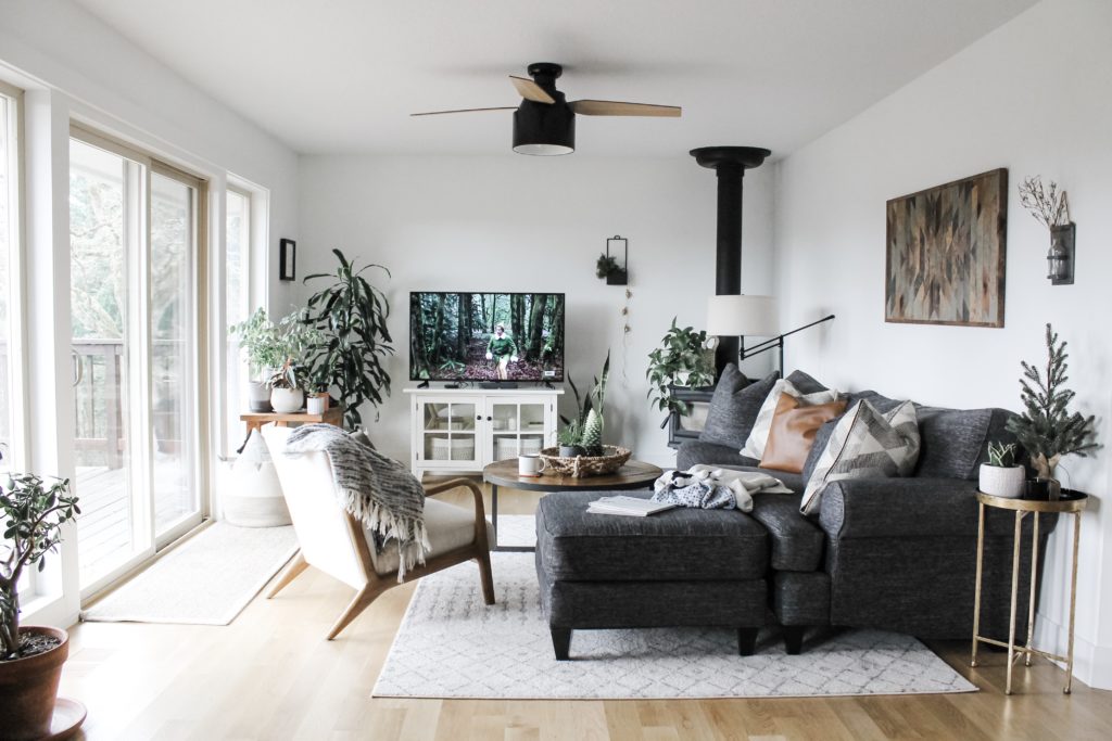 neutral christmas decor in the living room
