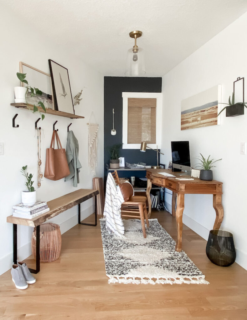 home office nook with boho styling