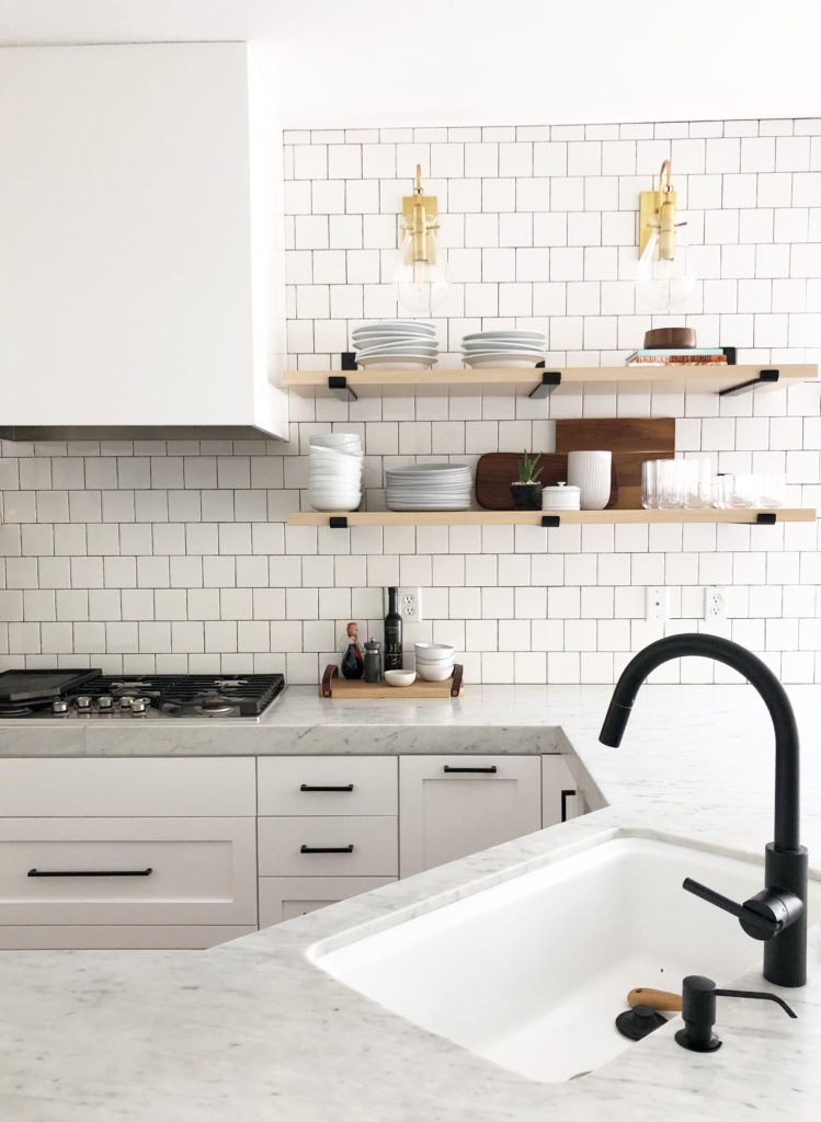 modern kitchen open shelving