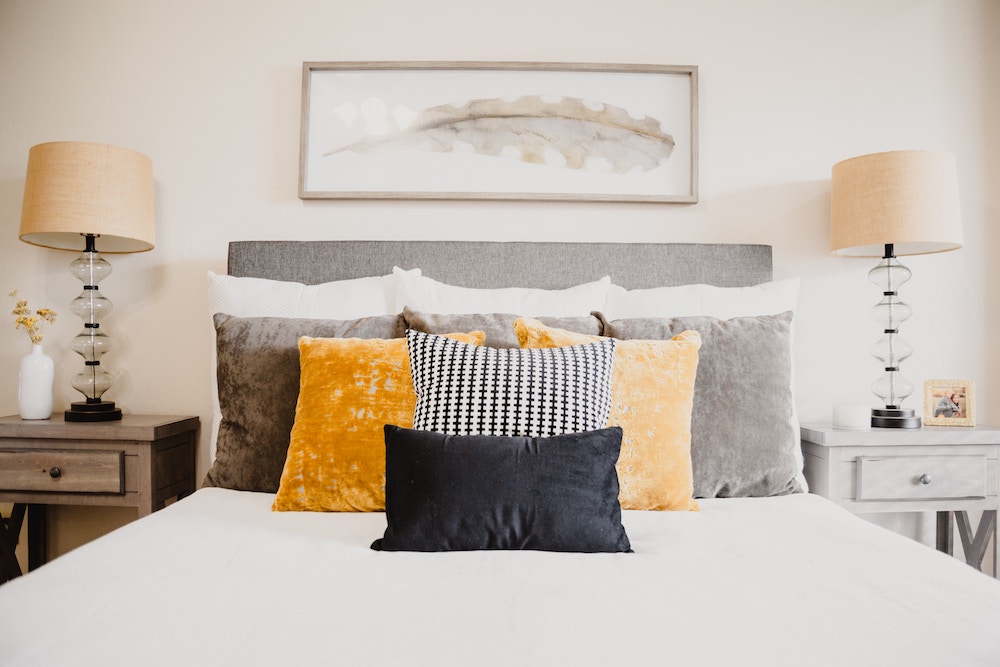 pillows on bed