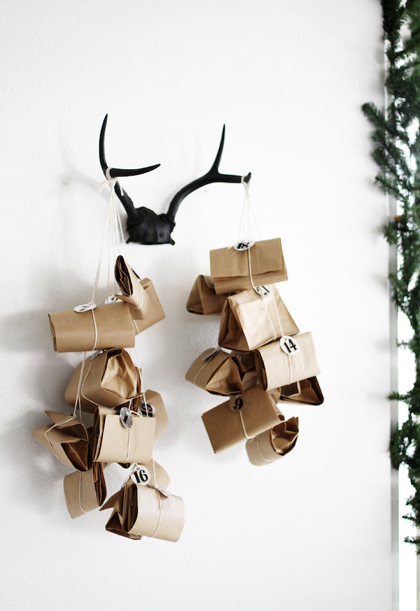 paper bags on antler for christmas calendar