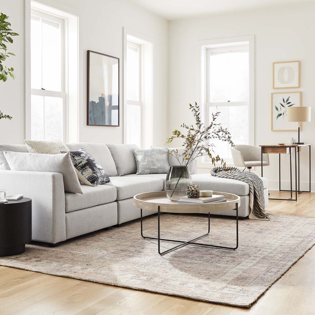 living room with round coffee table