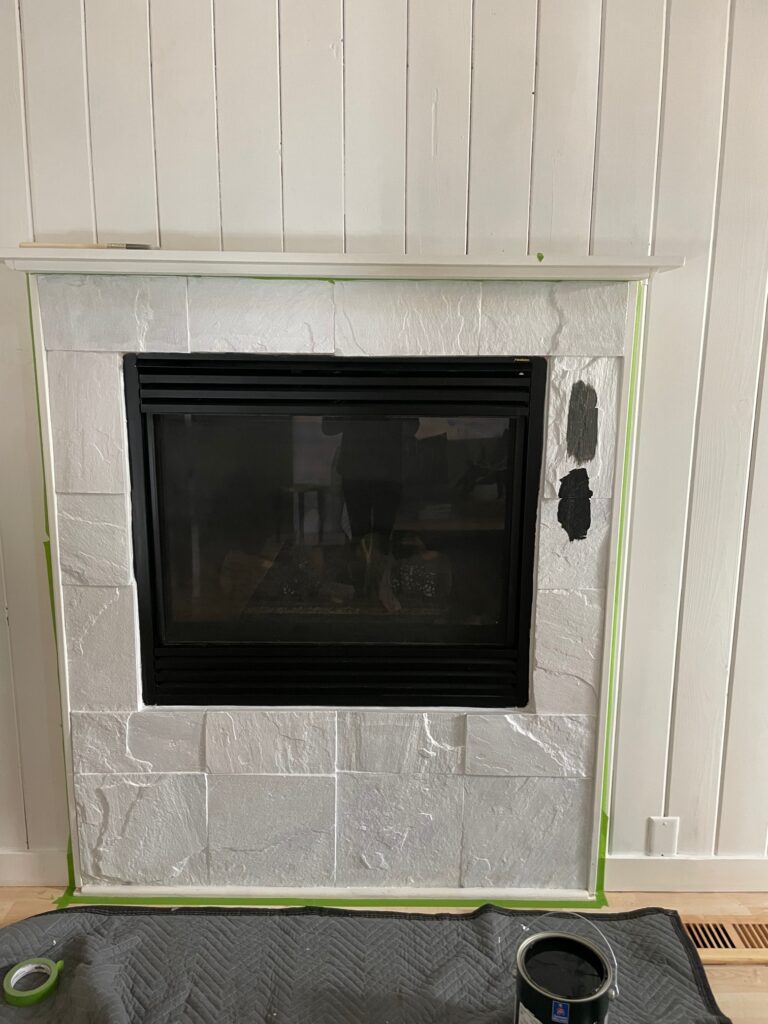 primed stone fireplace