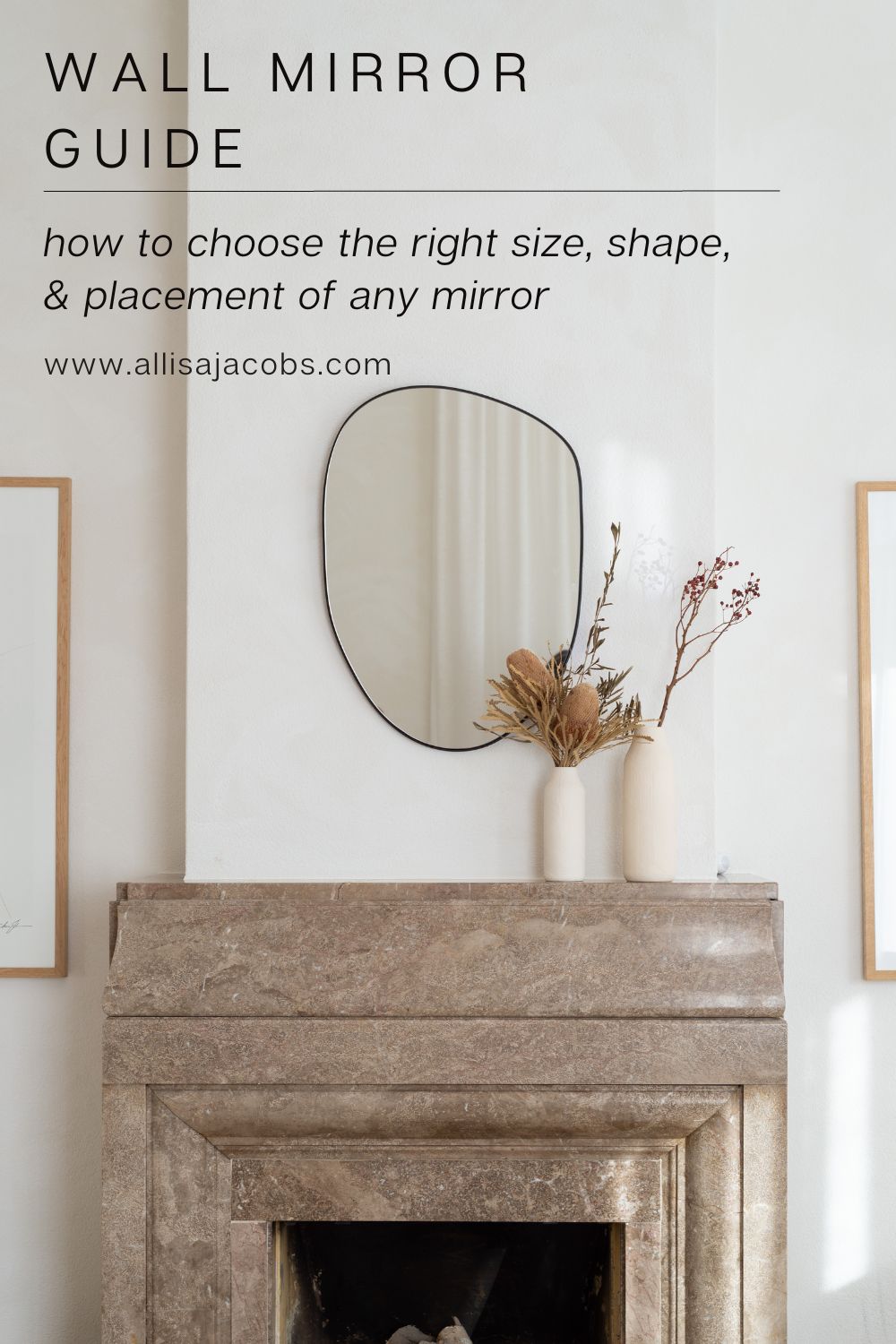asymmetrical wall mirror above fireplace