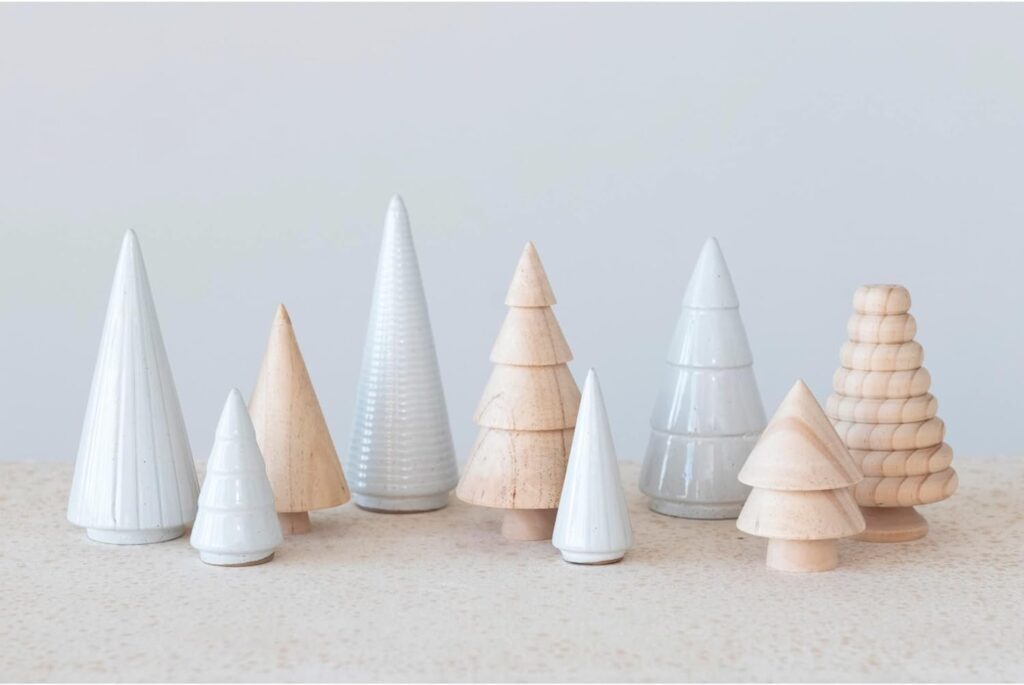 ceramic and wood christmas trees