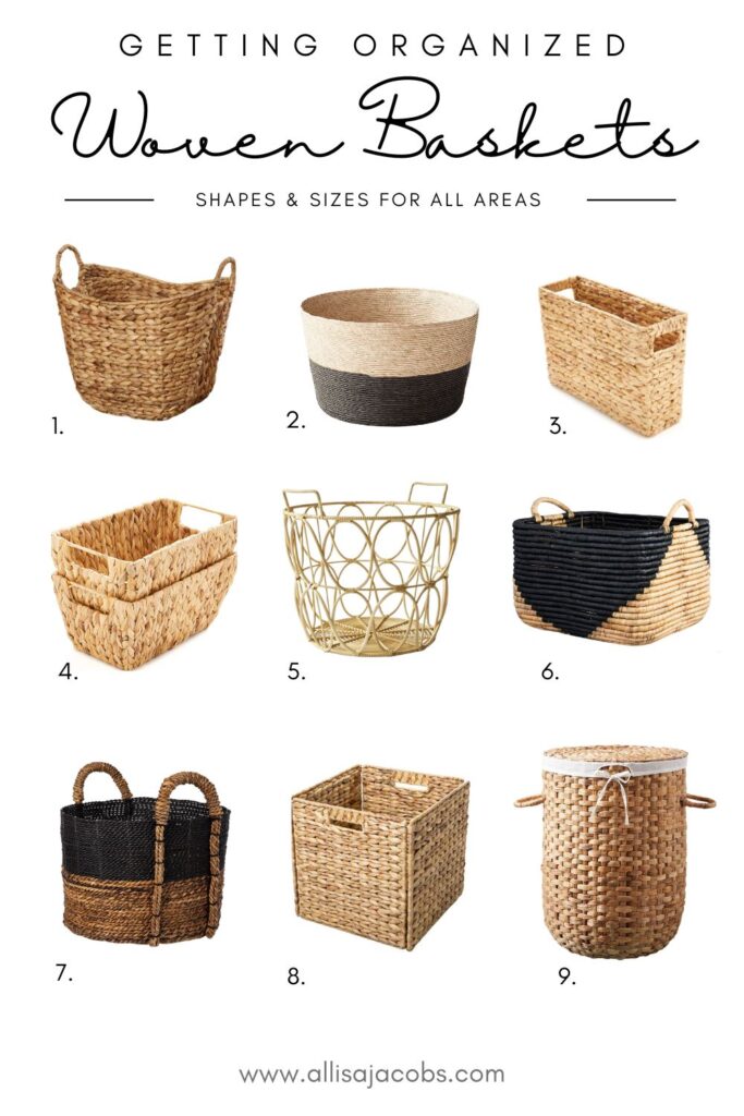 woven baskets in various shapes and sizes for home decor